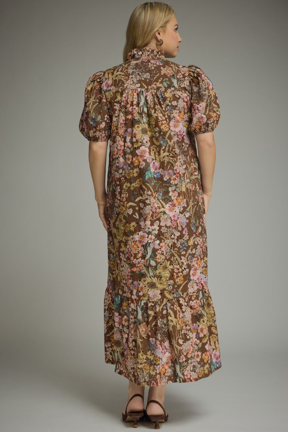 Entro Garden Romance Floral Eyelet Midi Dress