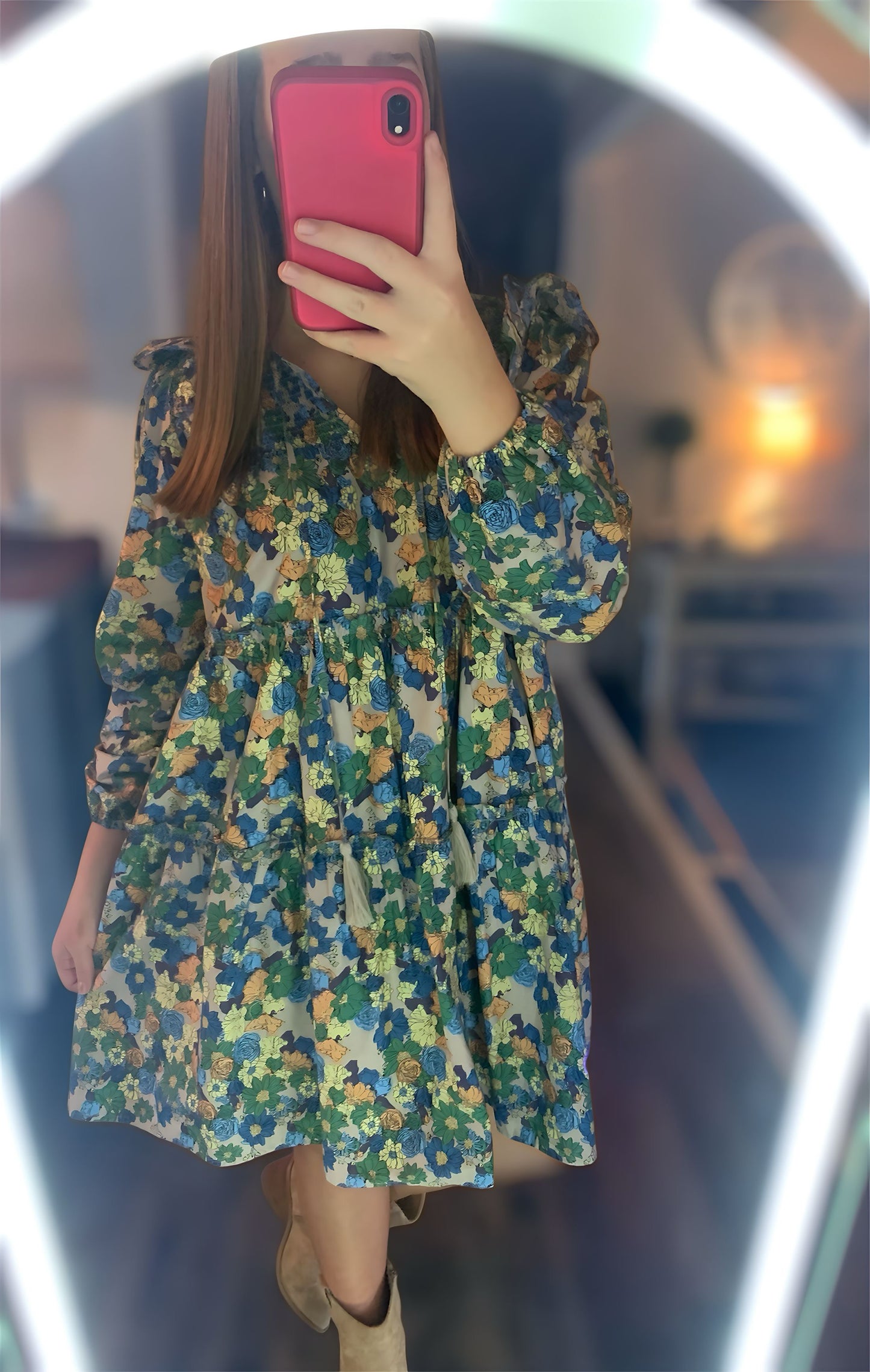 Floral Ruffled Sleeve Dress