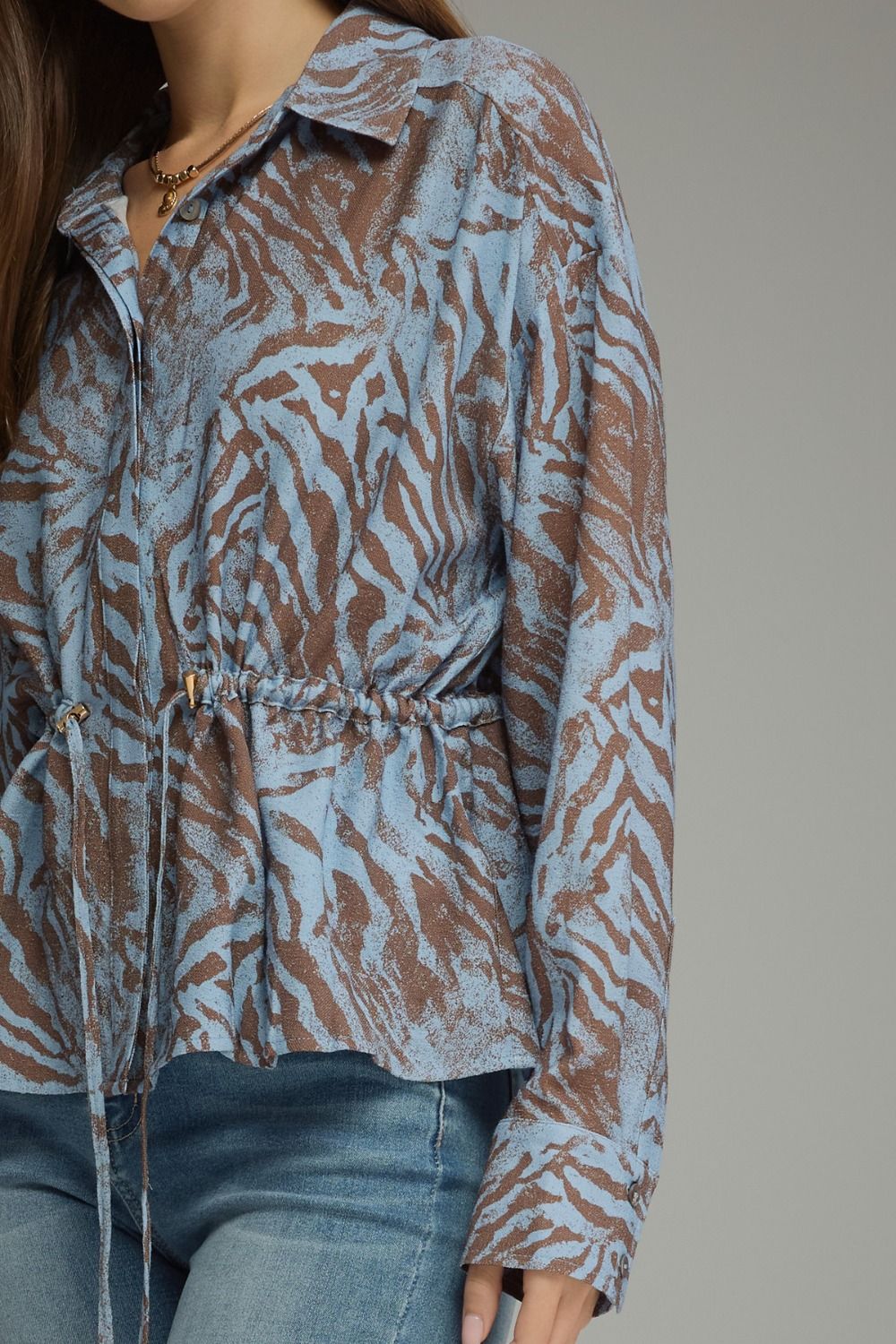 Wildly Chic Animal Print Drawstring Top – Blue/Brown