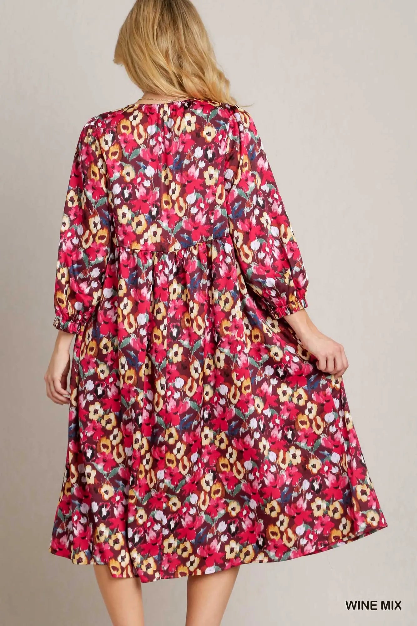 Umgee Wine Floral Printed Maxi Dress