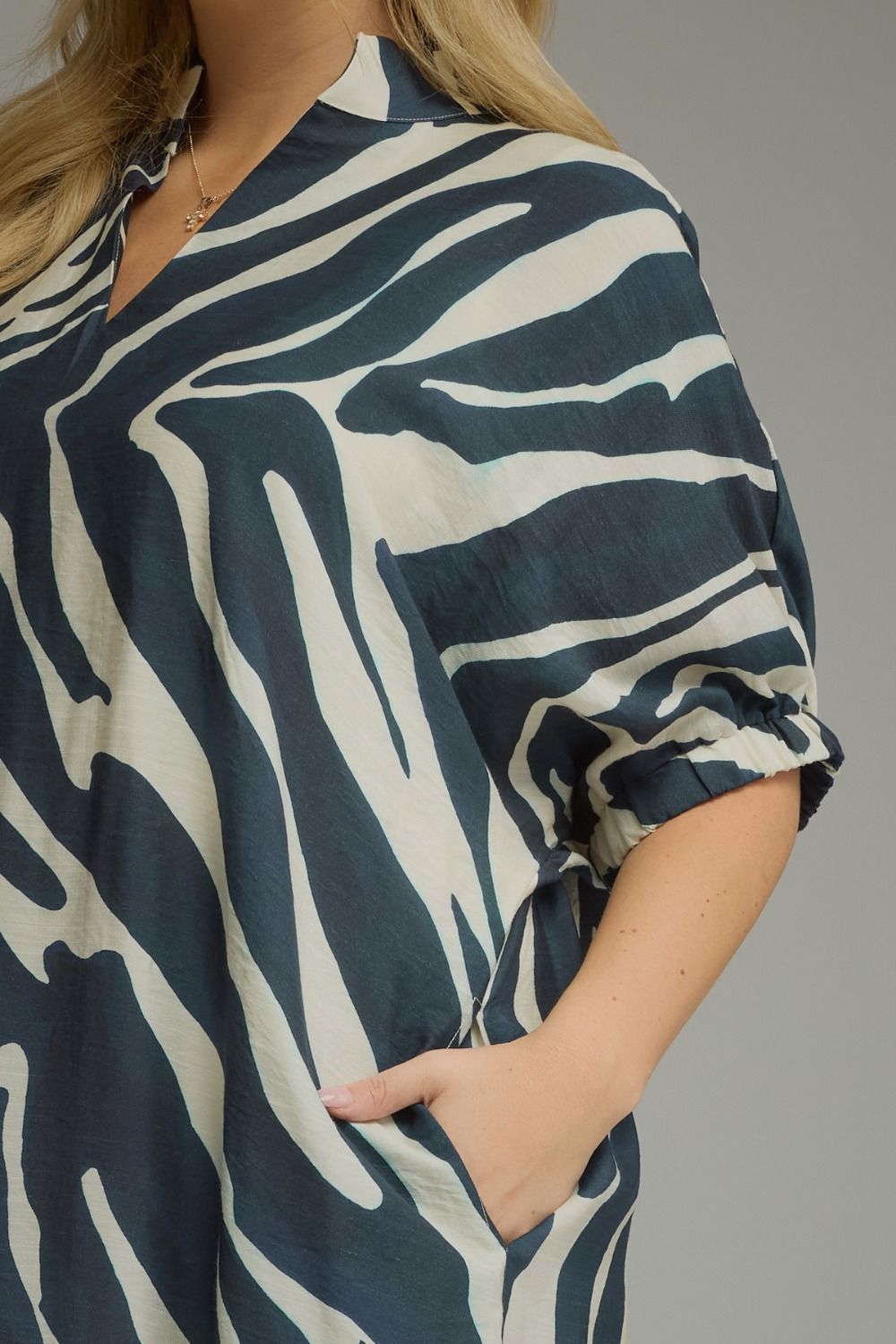 Entro Navy Zebra Print Midi Dress