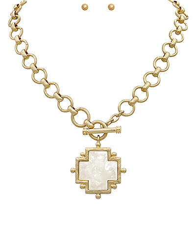 Studded Acetate Cross Necklace Set