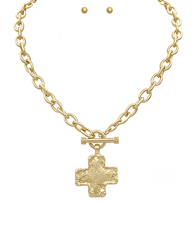 Textured Cross Necklace Set