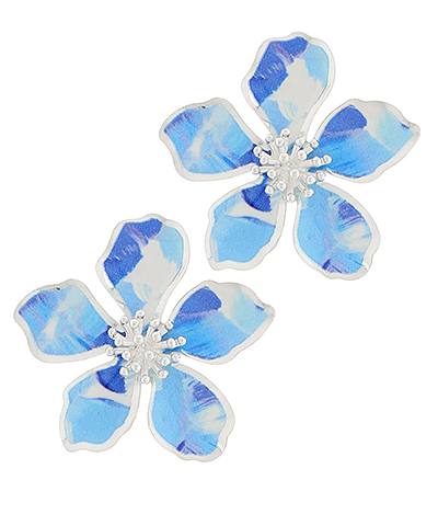 Blue atercolor metal flower earring