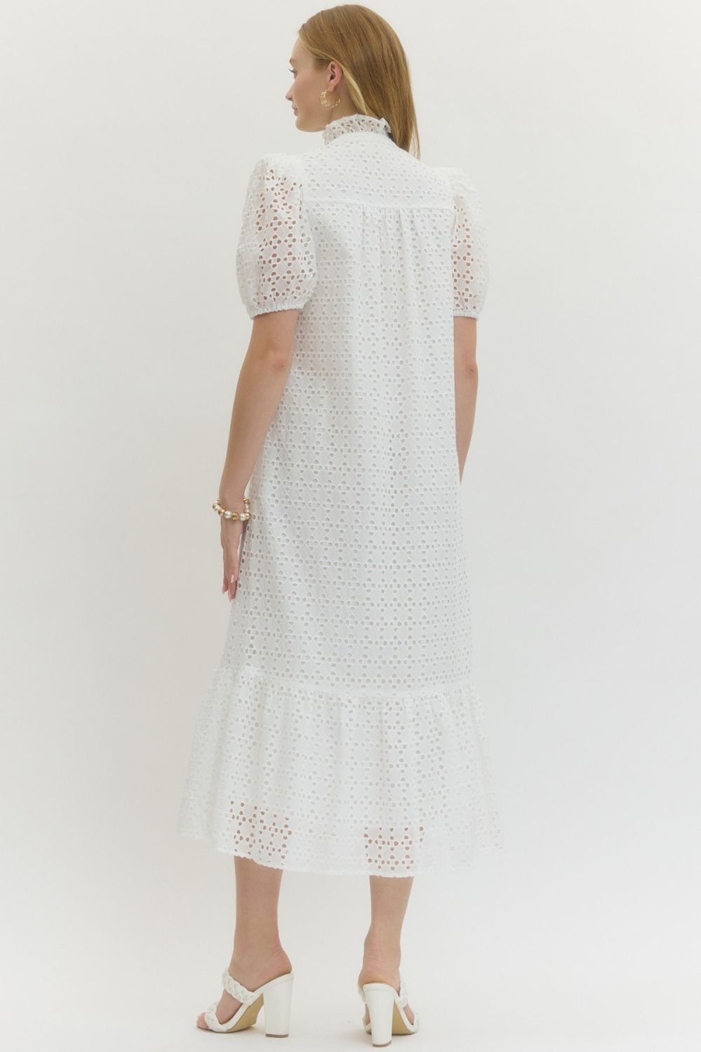 Entro Off White Eyelet Midi Dress