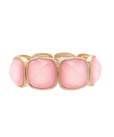 Catalina Pink/Gold Square Stone Statement Bracelet
