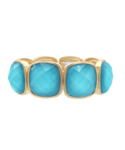 Catalina Aqua/Gold Square Stone Statement Bracelet