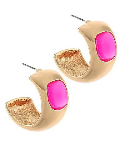 Fuchsia Square Accent Wide Hoops