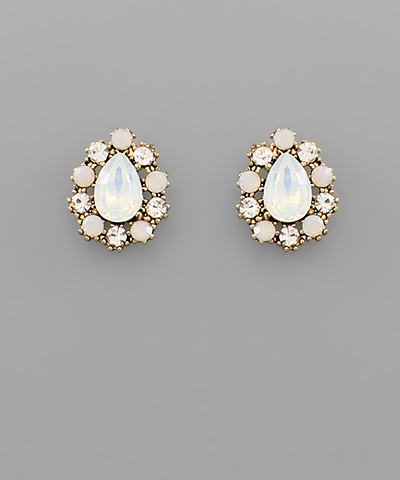 Vintage Opal Beaded Tearadrop Earrings