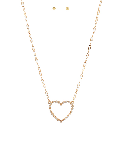 Pave Open Heart Necklace Set