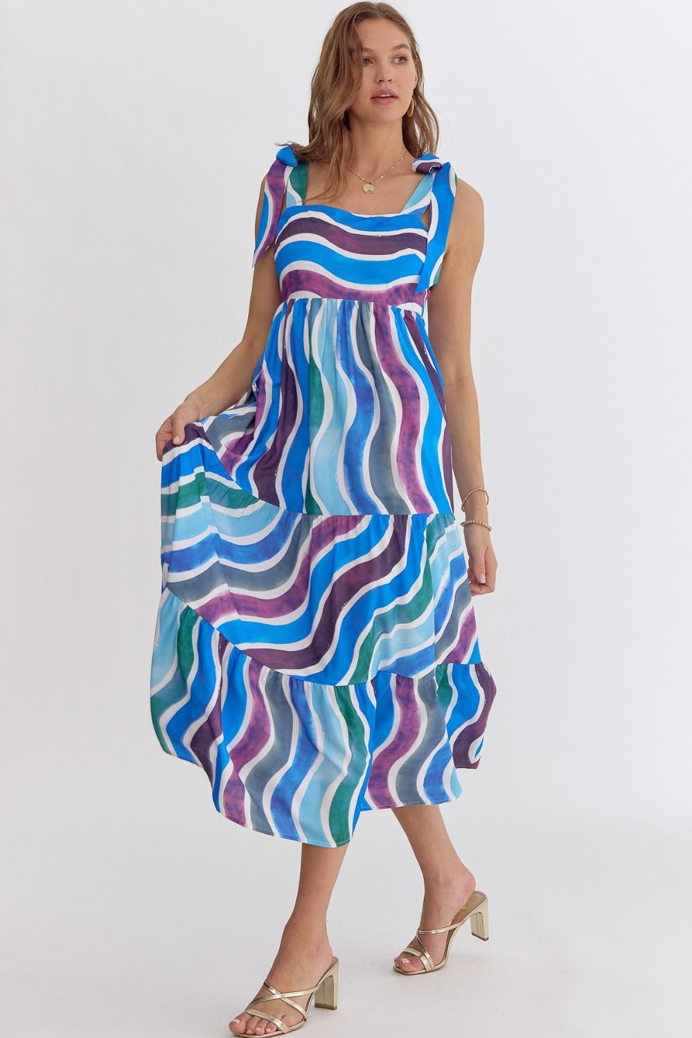Printed square neck sleeveless midi dress