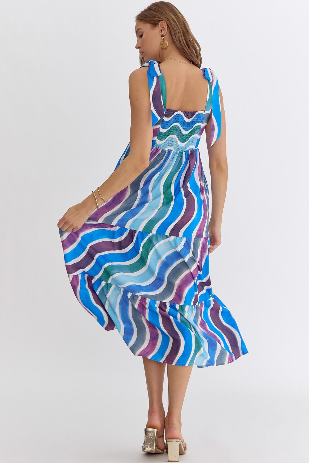 Printed square neck sleeveless midi dress