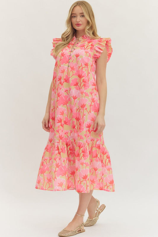 Pink Floral Midi Dress