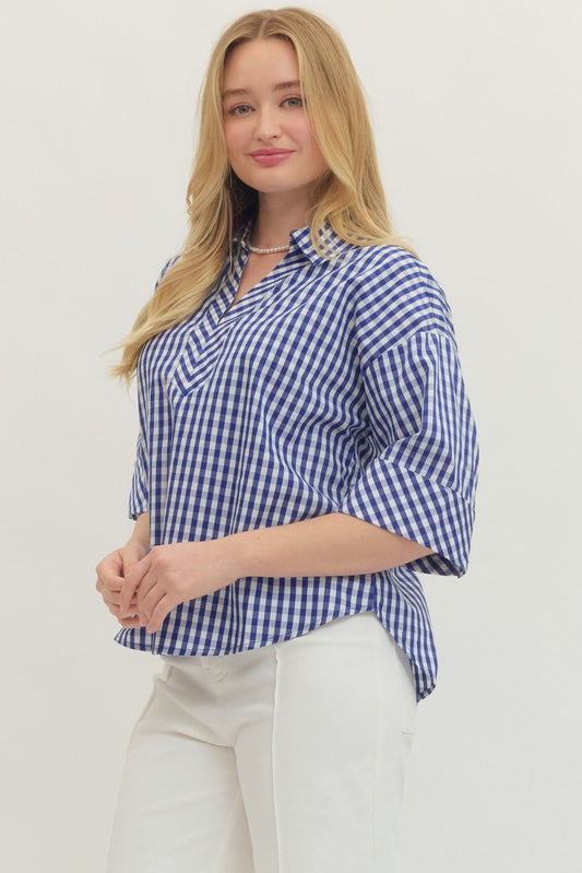 Entro Gingham 3/4 Sleeve Top