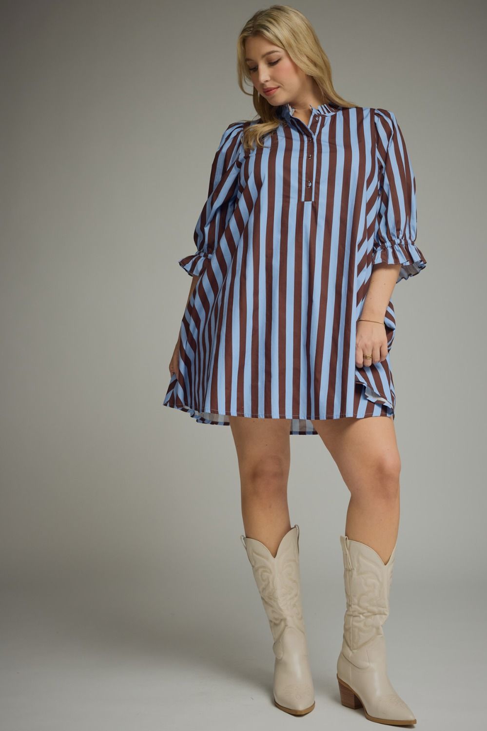 Entro Striped Mini Dress Blue Brown