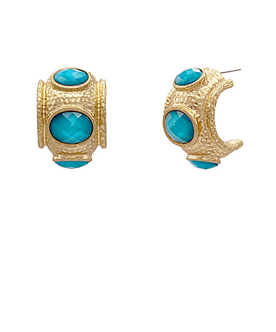 Teal Antique Bold Faceted Stone Hoops