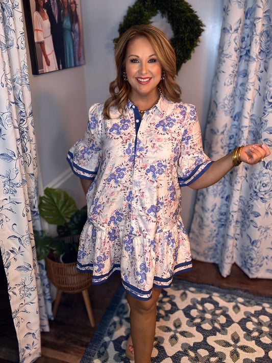 Blue Sweet Spring Mini Dress