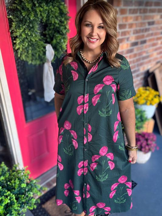 Entro Floral Green Midi Dress