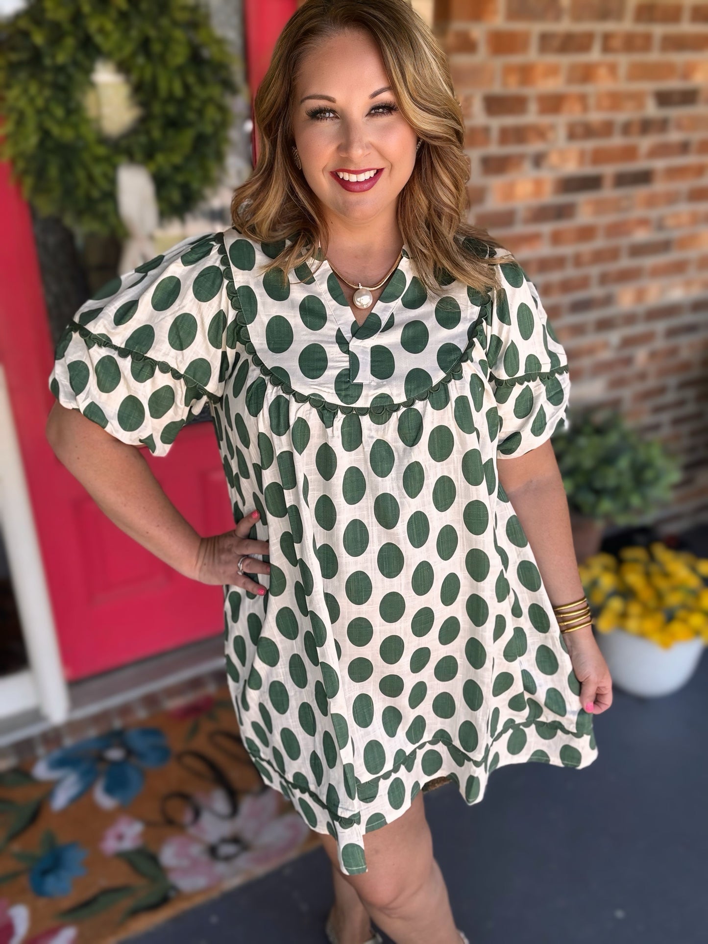 Easel Sage POLKA DOTS LINEN MINI DRESS