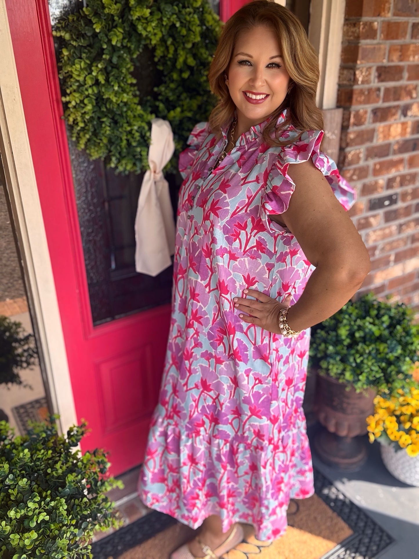 Entro Lavender Mix  Plus/Reg Floral Midi Dress