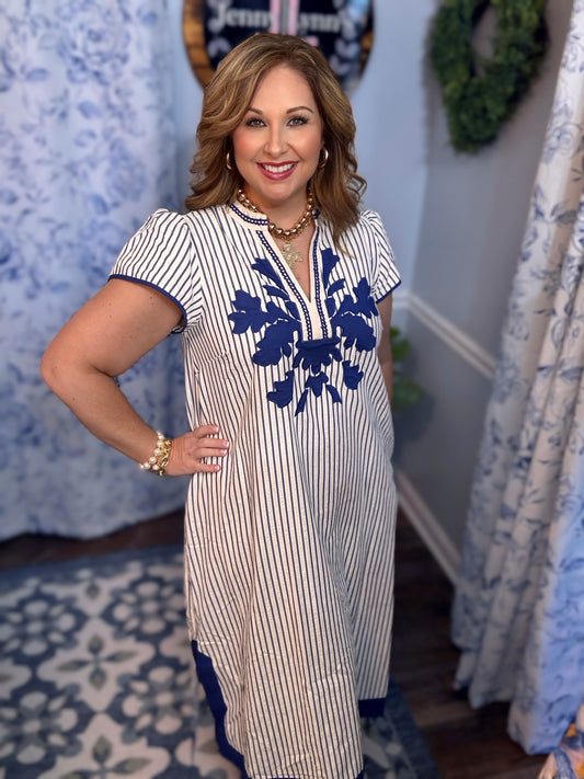 Umgee Stripe Midi Dress Lace Trim