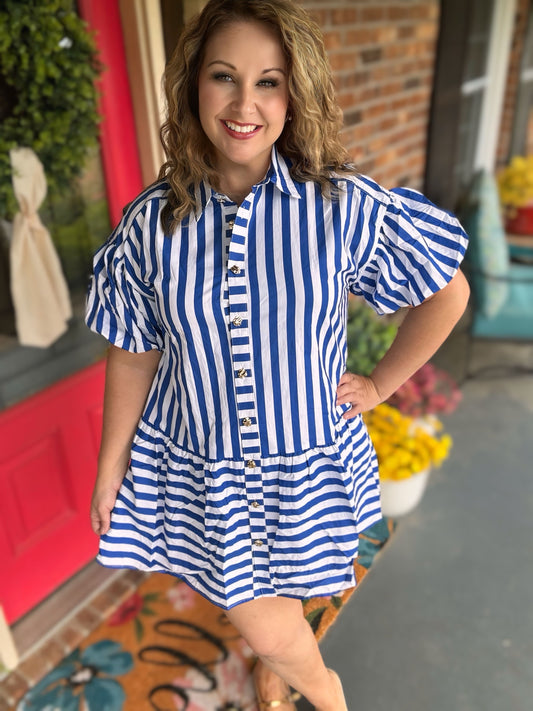 Entro Blue Striped Mini Dress
