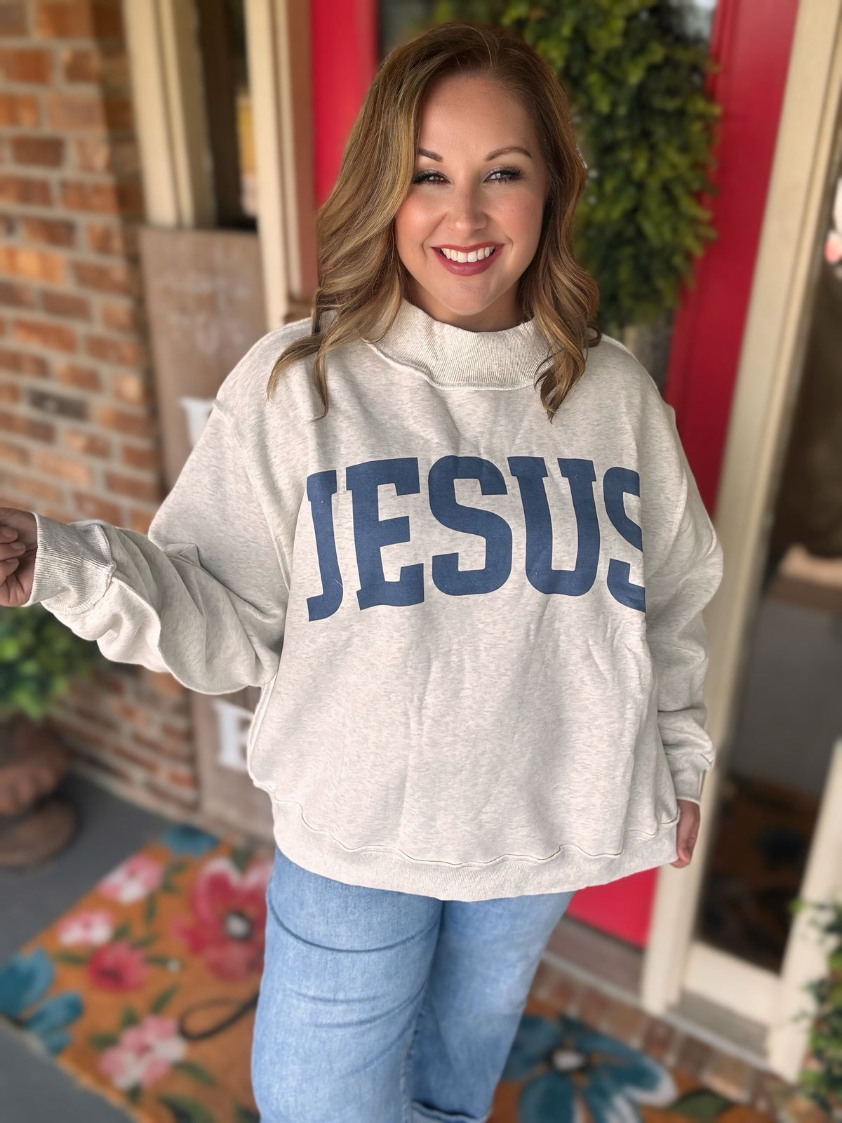 Jesus & God Is Good Reversible Mock Neck Sweatshirt