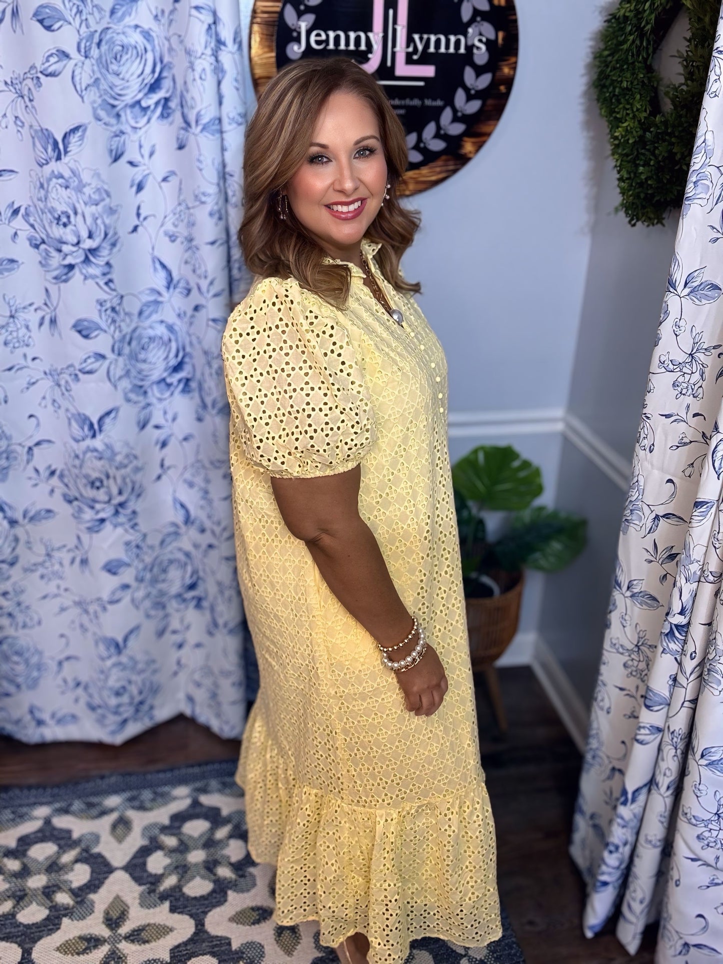 Lemon Yellow Entro Eyelet Maxi/Midi Dress