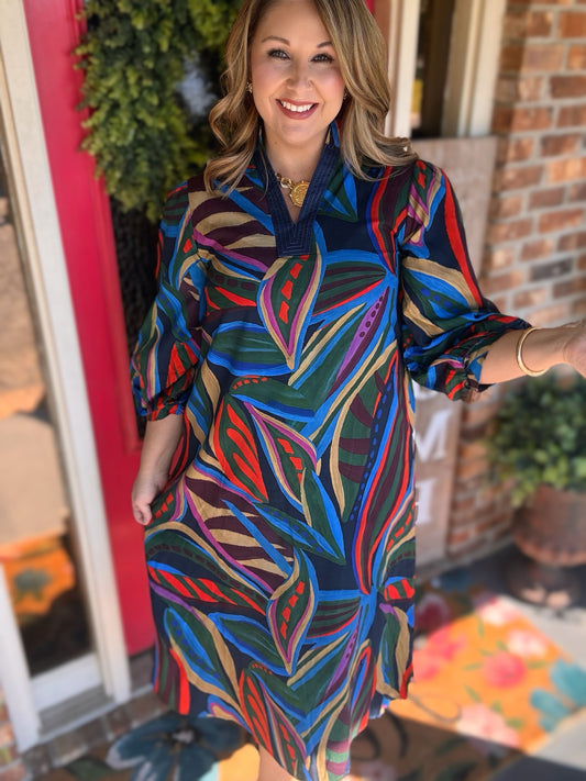 Jodifl Multicolor Abstract Floral Midi Dress