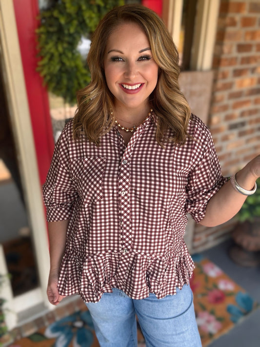 Entro Red Bean Gingham Top