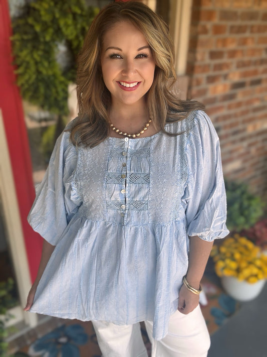 EYELET LACE BABYDOLL TUNIC Top