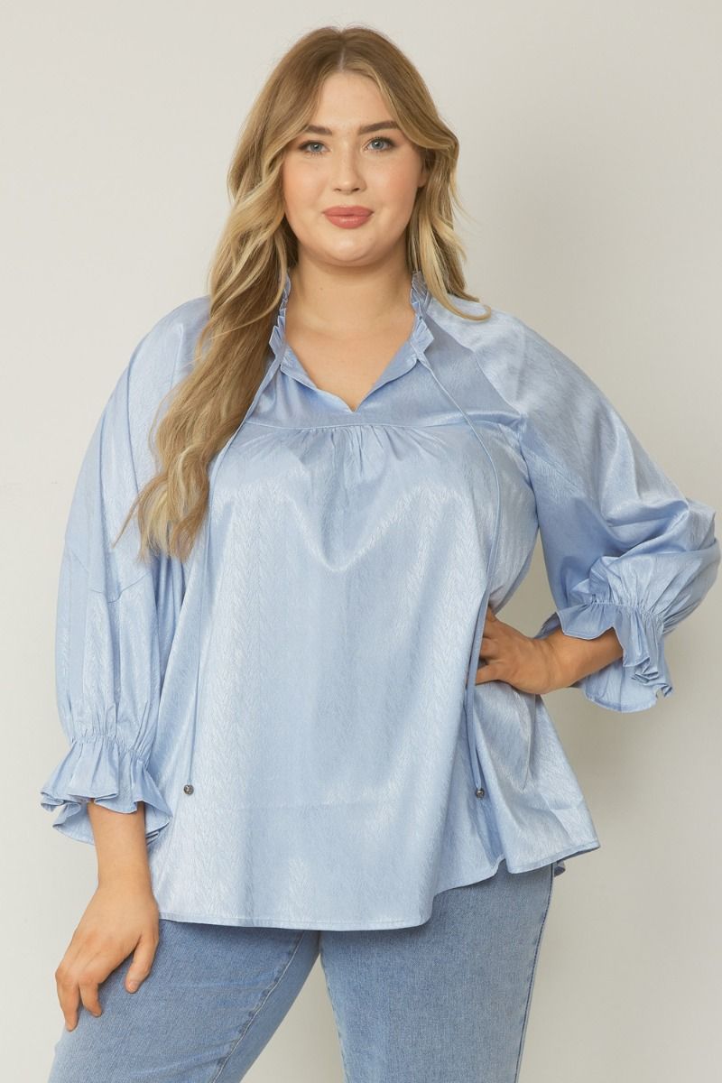 Elastic Sleeve Satin Top