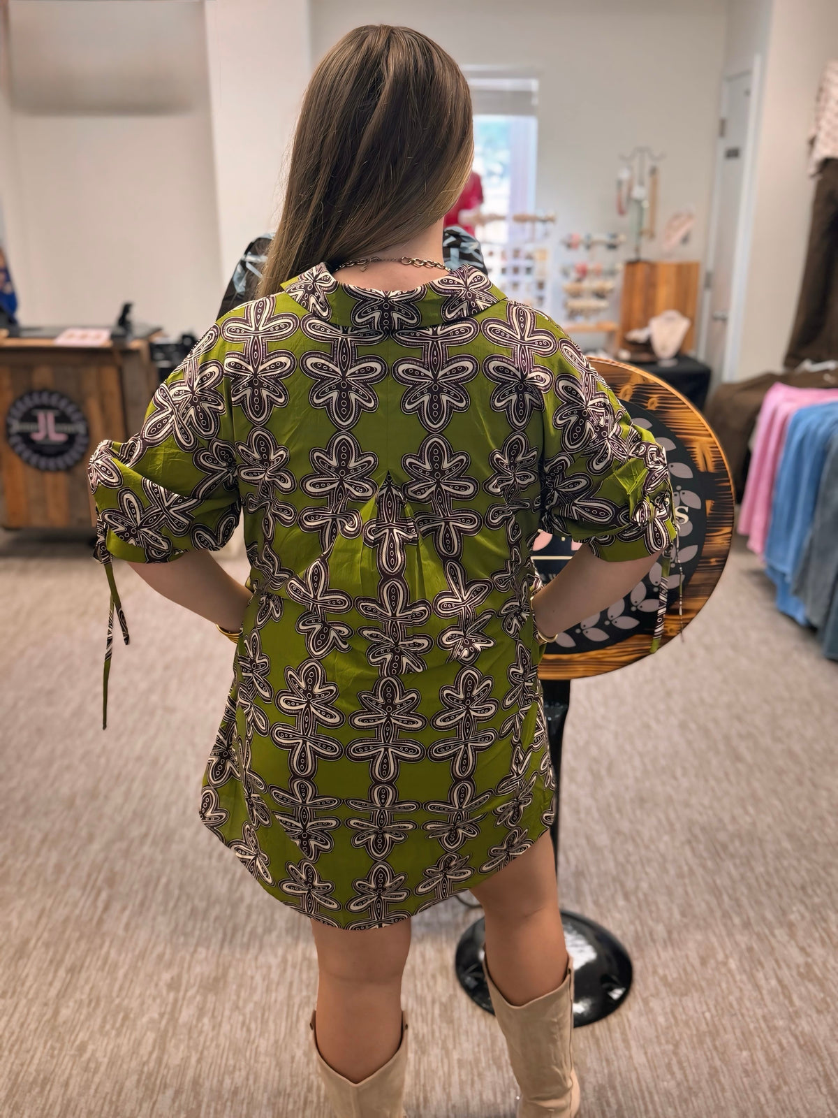 Entro Martini Olive Printed Mini Dress in