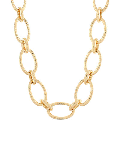 Gold Textured Oval Chain Necklace