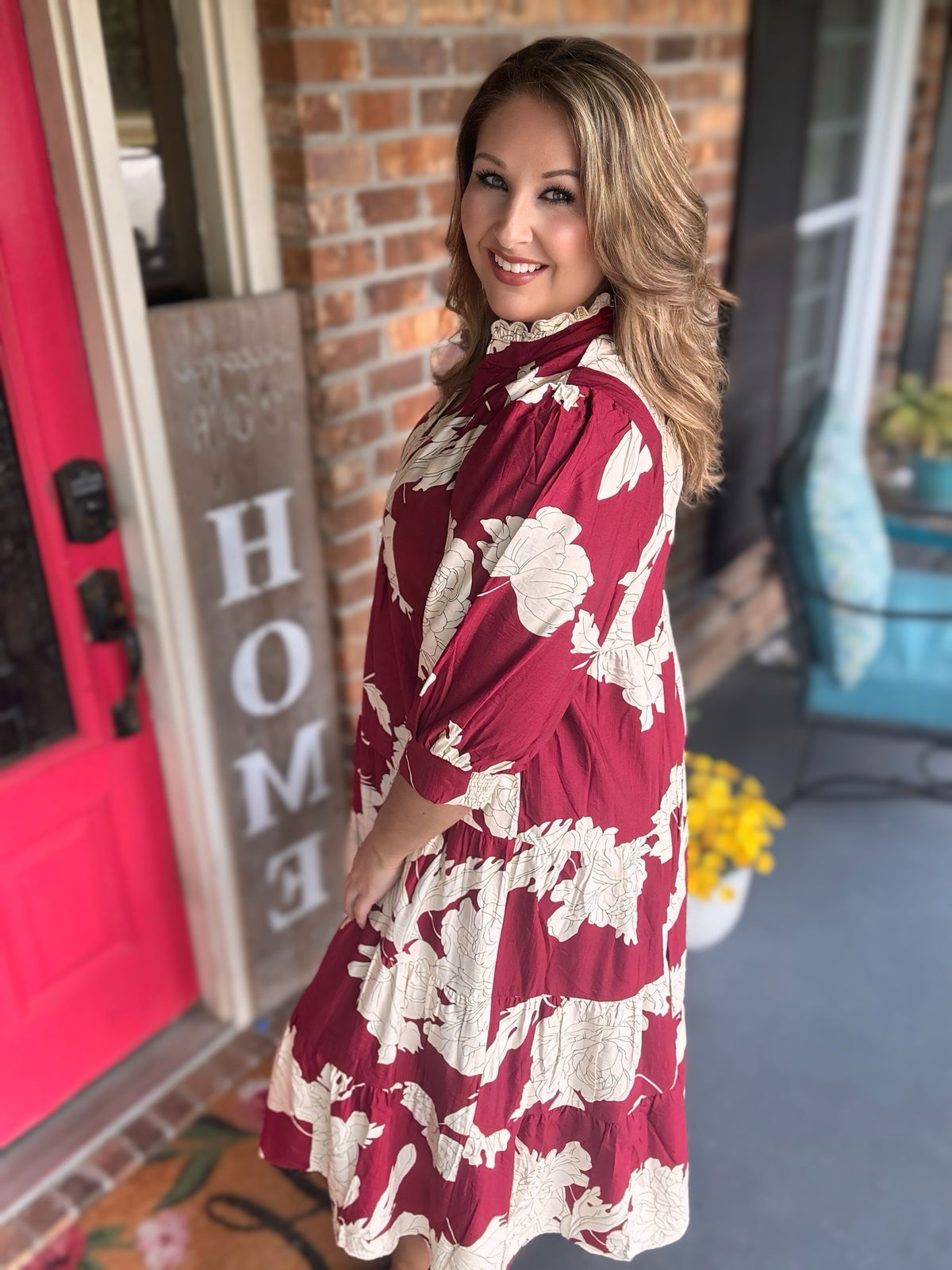 Umgee Burgundy Floral Tiered Maxi Dress