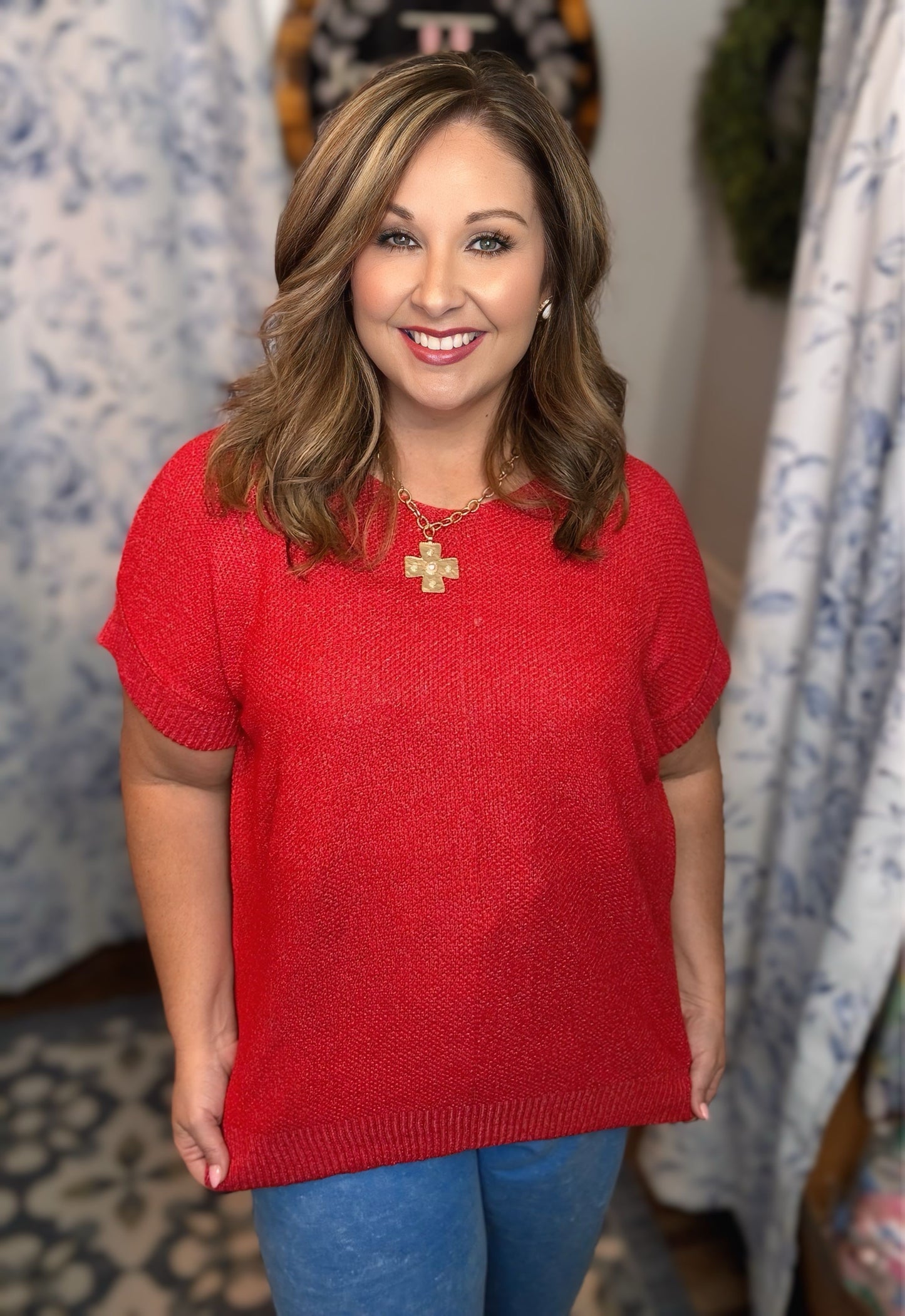 PLUS CENTER SEAM SHORT SLEEVE SWEATER