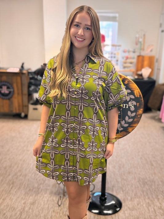 Entro Martini Olive Printed Mini Dress in