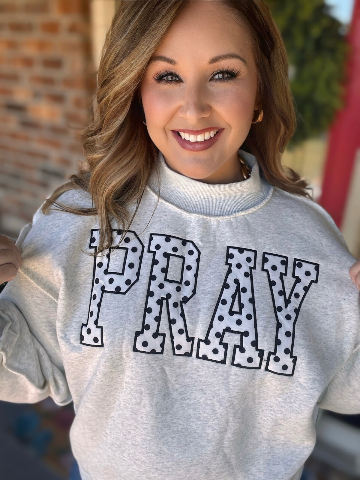 PRAY Polka Dot Mock Neck Sweatshirt
