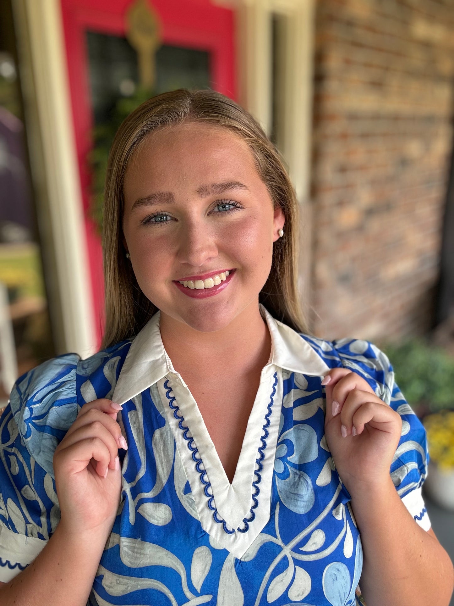 Blue Entro Floral V-neck Top
