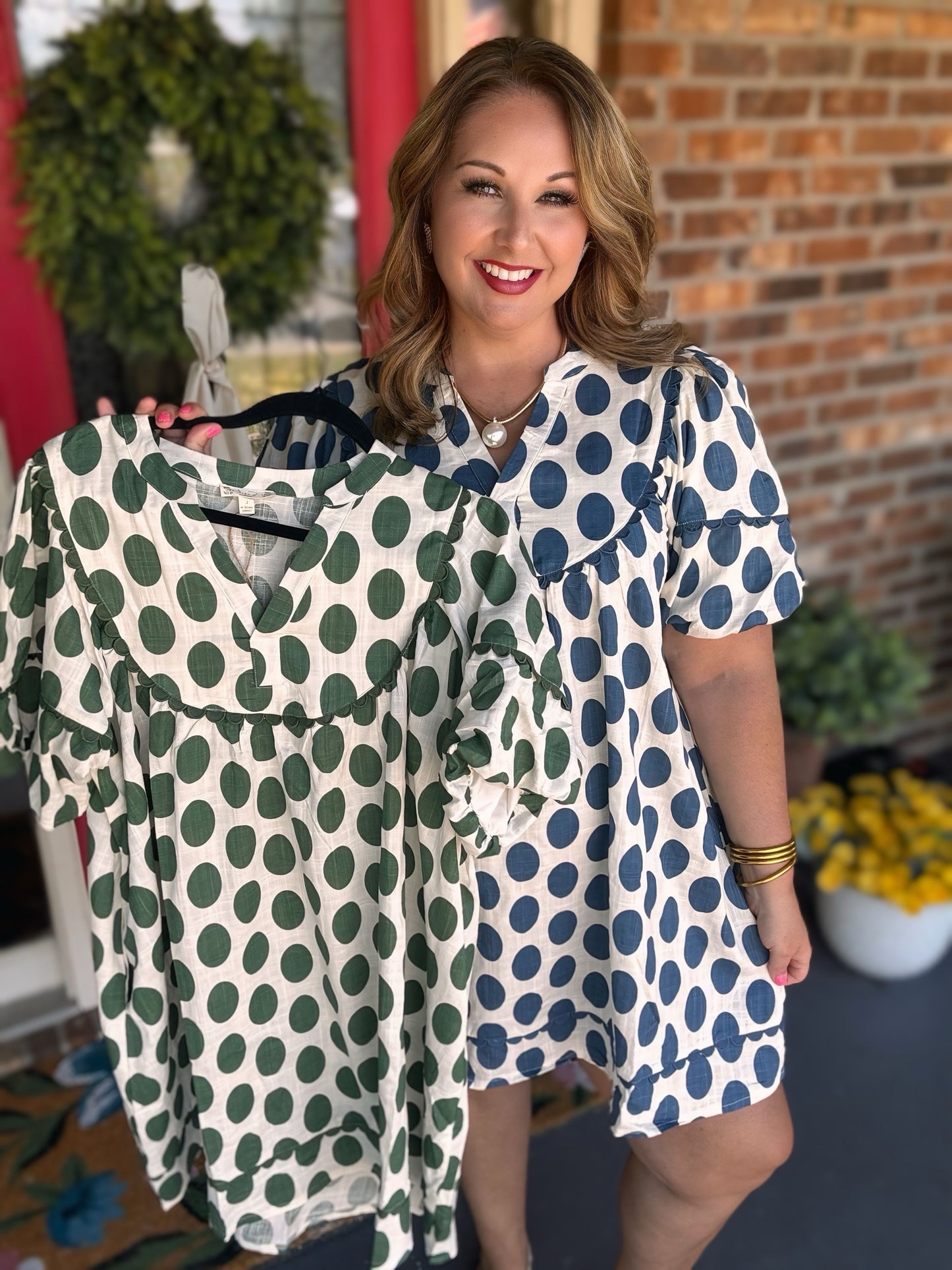 Easel Sage POLKA DOTS LINEN MINI DRESS