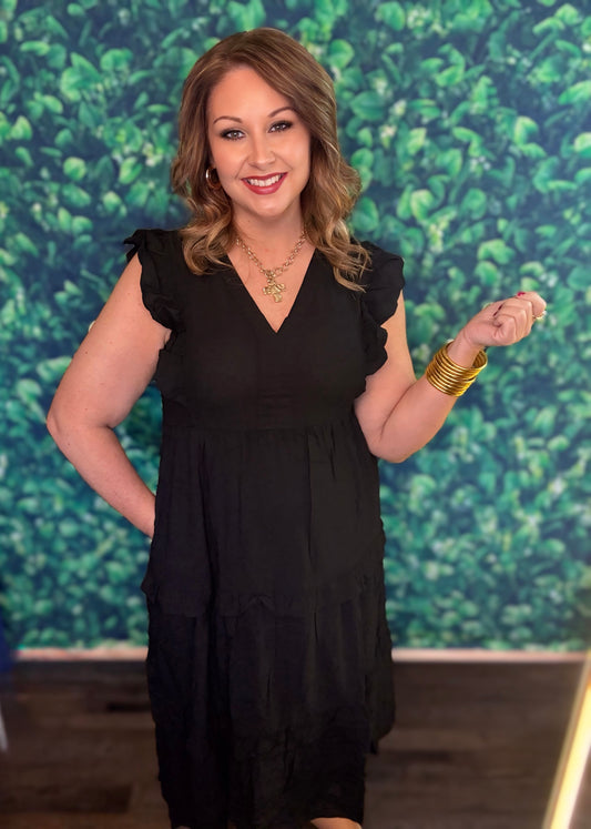 Black V-neck midi dress