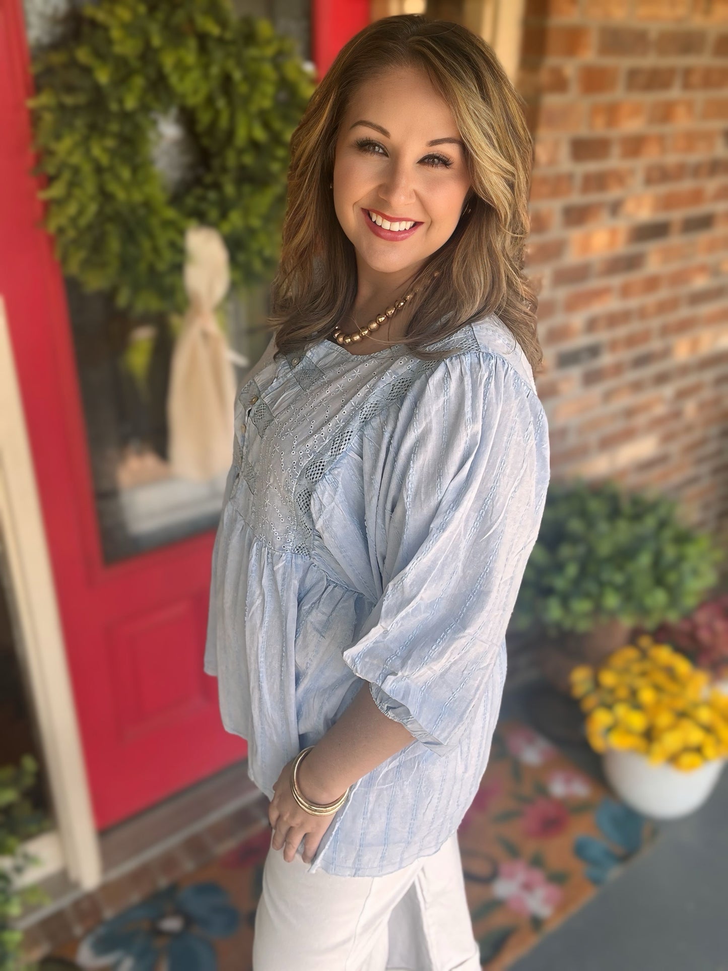 EYELET LACE BABYDOLL TUNIC Top