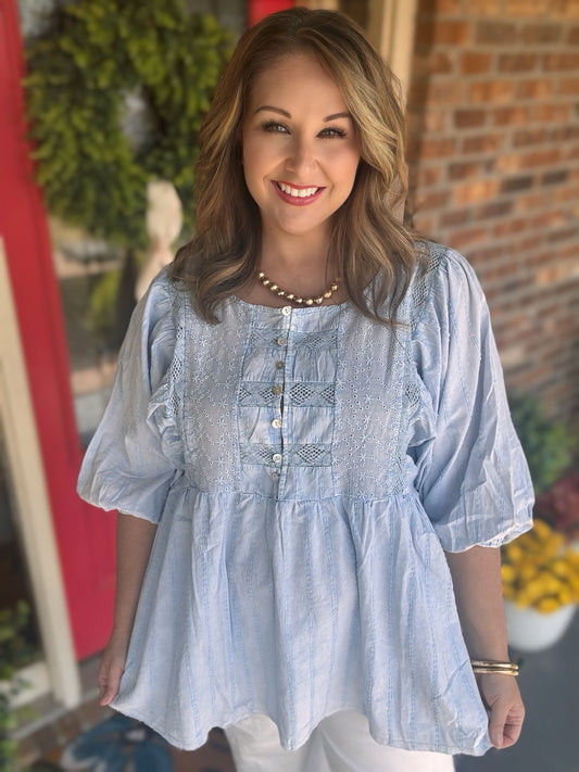 EYELET LACE BABYDOLL TUNIC Top