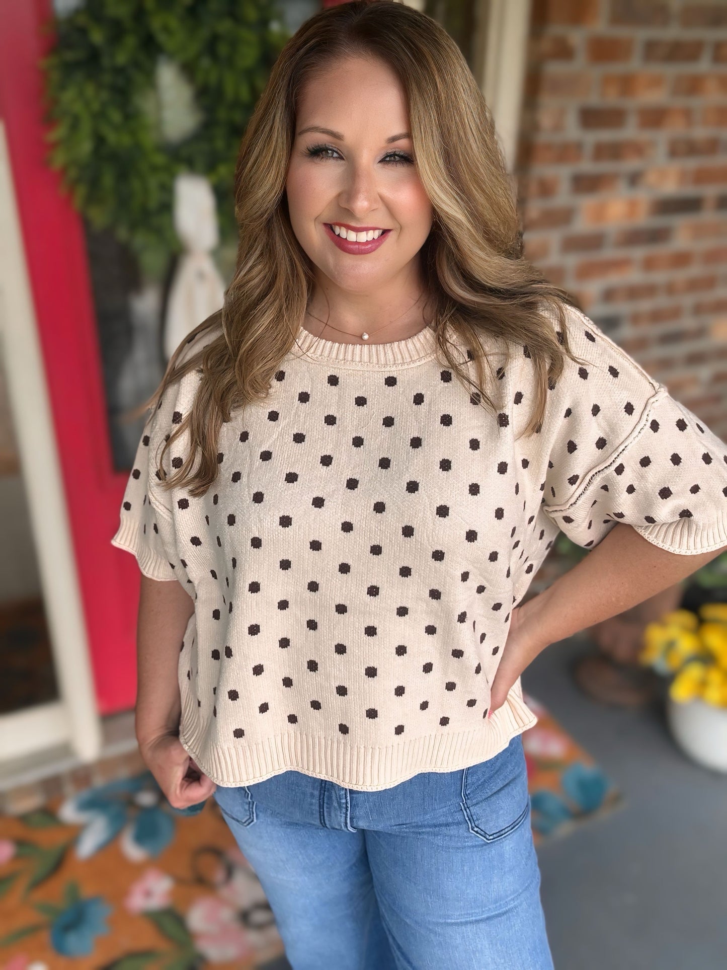 Entro Polka Dot Sweater Knit Top
