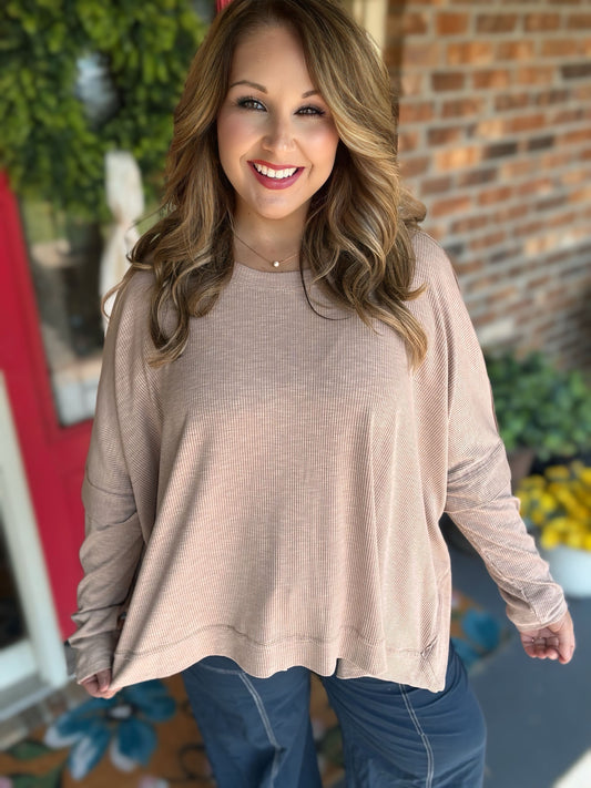 Easel Rib Knit Oversized Poncho Top