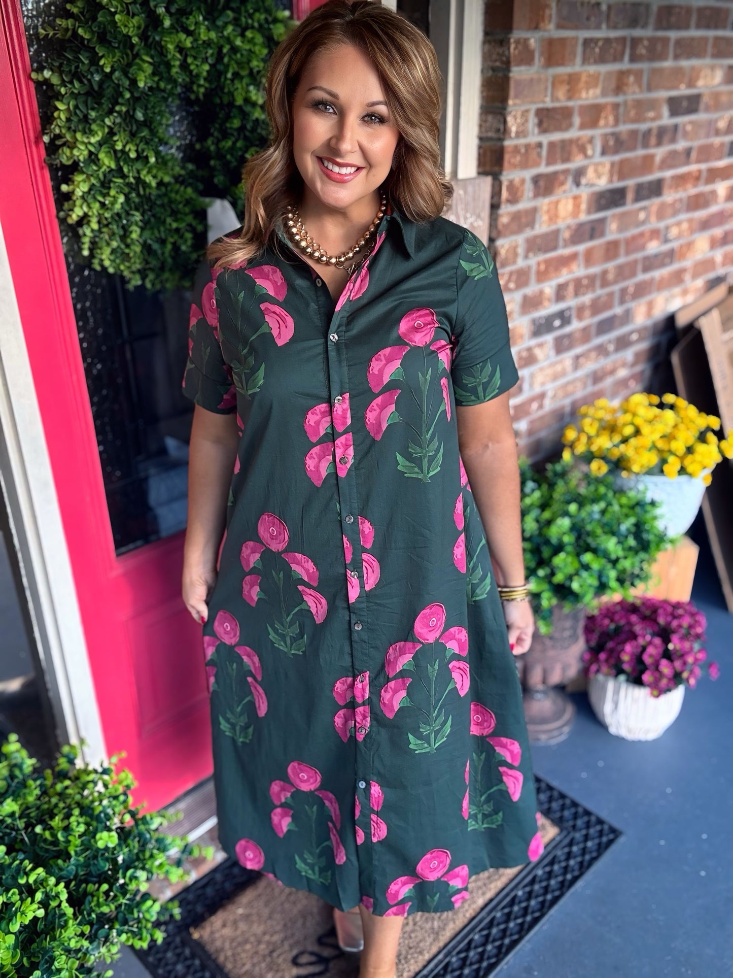 Entro Floral Green Midi Dress