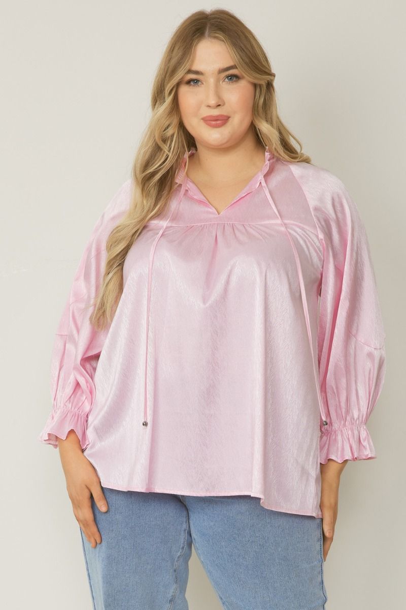 Elastic Sleeve Satin Top