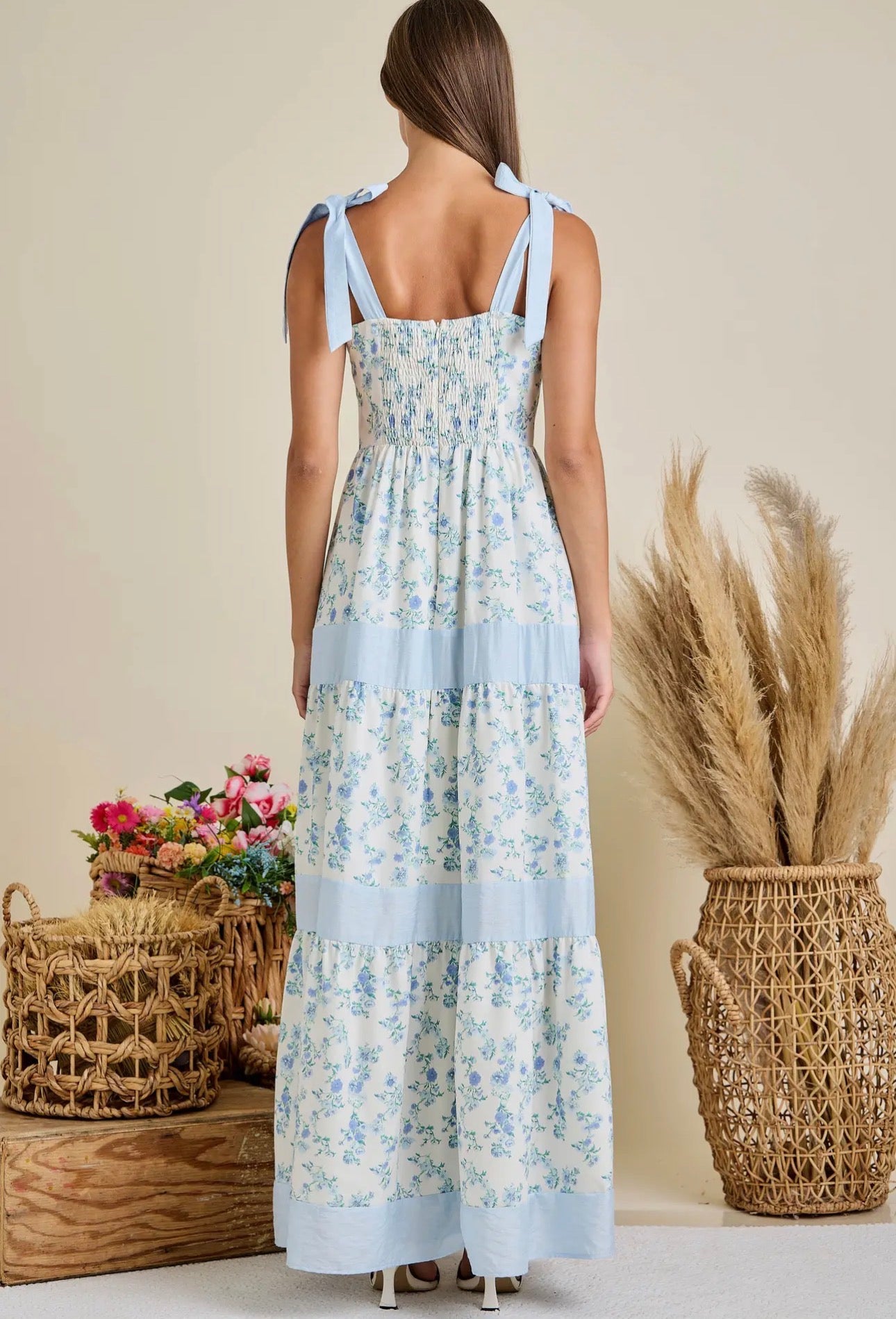 Floral Printed Maxi Shoulder Tie Dress