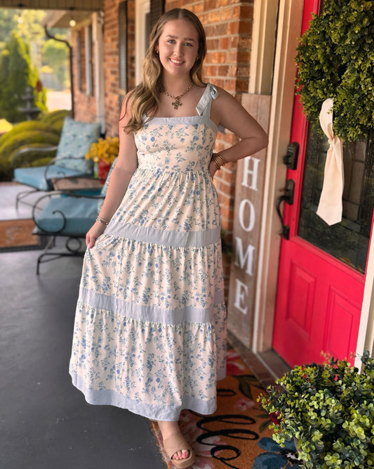 Floral Printed Maxi Shoulder Tie Dress