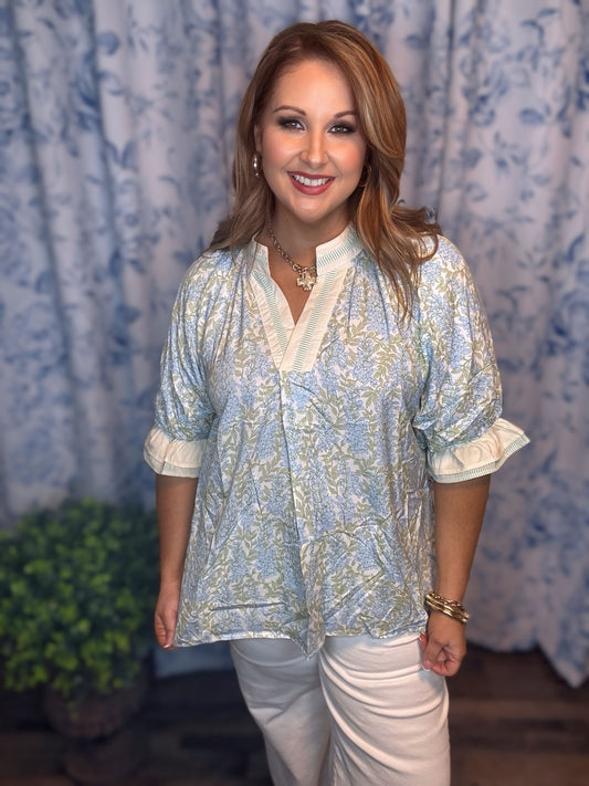 Umgee Spring Burst Print V-Neck Top